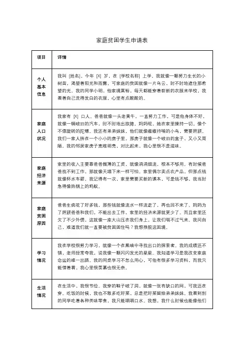 家庭贫困学生申请表