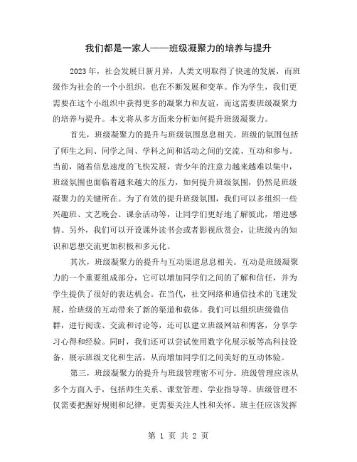 我们都是一家人——班级凝聚力的培养与提升