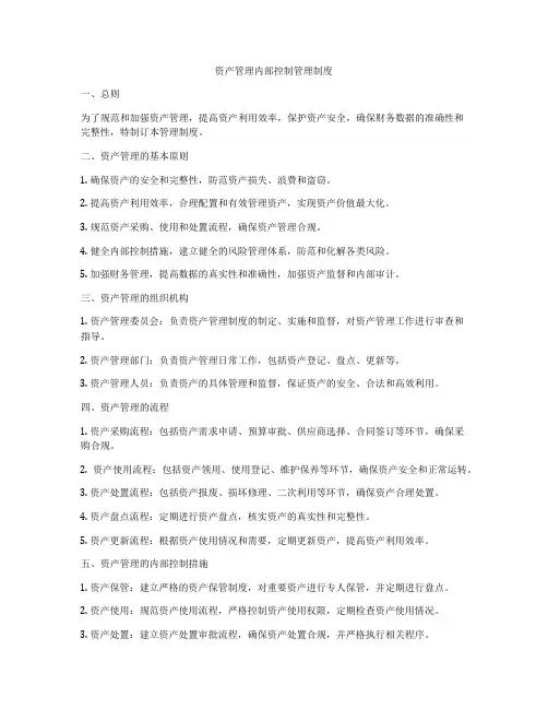 资产管理内部控制管理制度