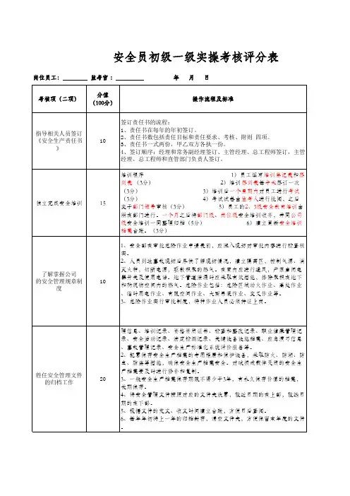 (燃气企业)安全员初级实操考核评分表