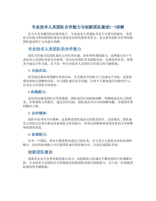 专业技术人员团队合作能力与创新团队建设(一)讲解