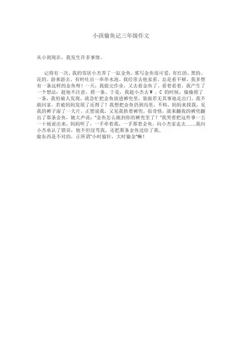 小孩偷鱼记三年级作文