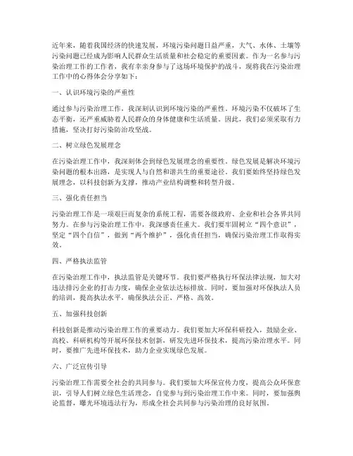 污染治理工作心得体会