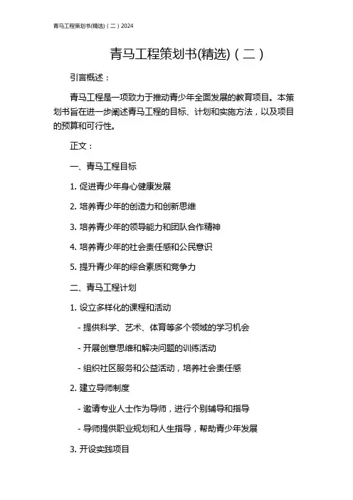 青马工程策划书(精选)(二)2024