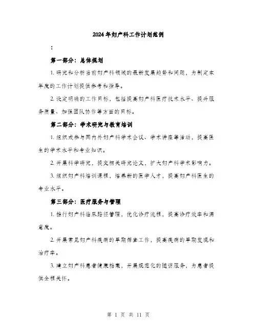 2024年妇产科工作计划范例(四篇)