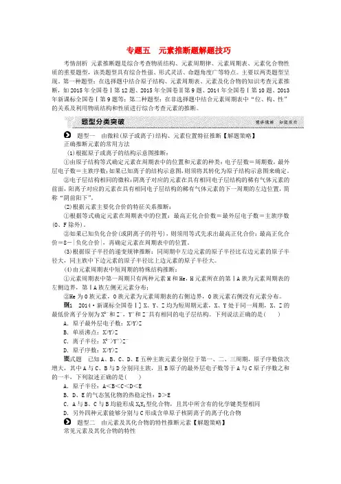 高考复习方案(全国卷)2017版高考化学一轮复习 第5单元 物质结构 元素周期律 专题五 元素推