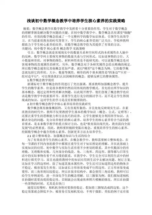 浅谈初中数学概念教学中培养学生核心素养的实践策略
