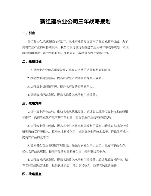 新组建农业公司三年战略规划
