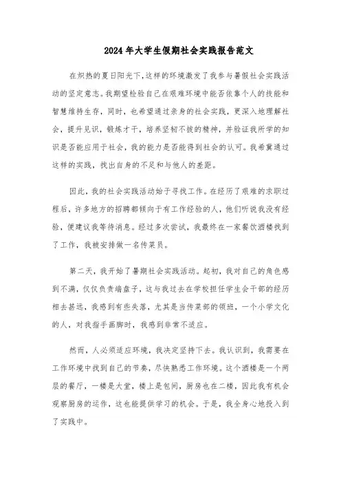 2024年大学生假期社会实践报告范文（三篇）