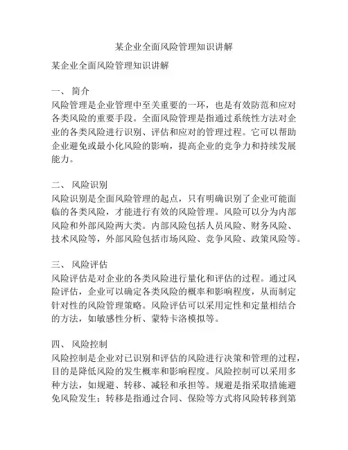 某企业全面风险管理知识讲解