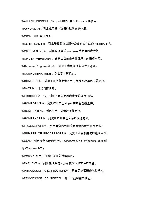 Windows系统环境变量列表