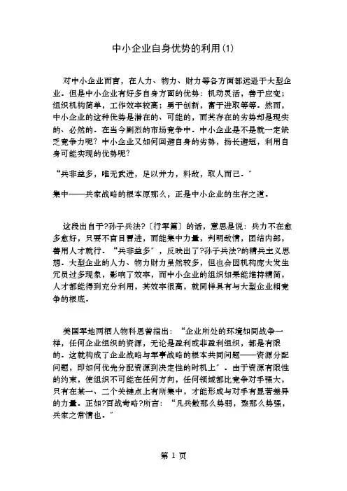 中小企业自身优势的利用1讲解