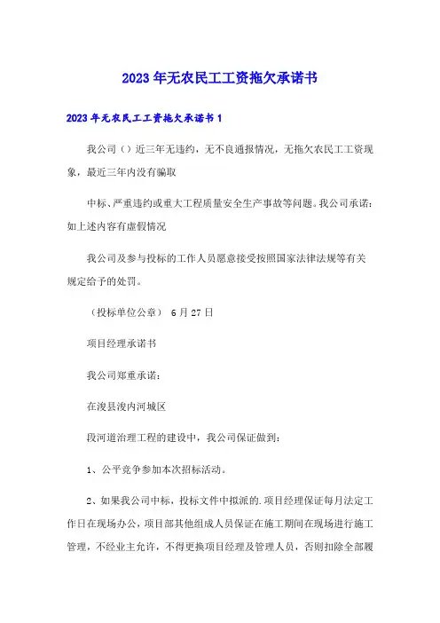 2023年无农民工工资拖欠承诺书