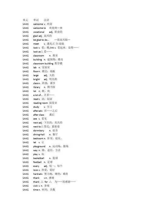 中职英语单词河北中职 对口升学英语单词  基础模块上1-3单元单词  