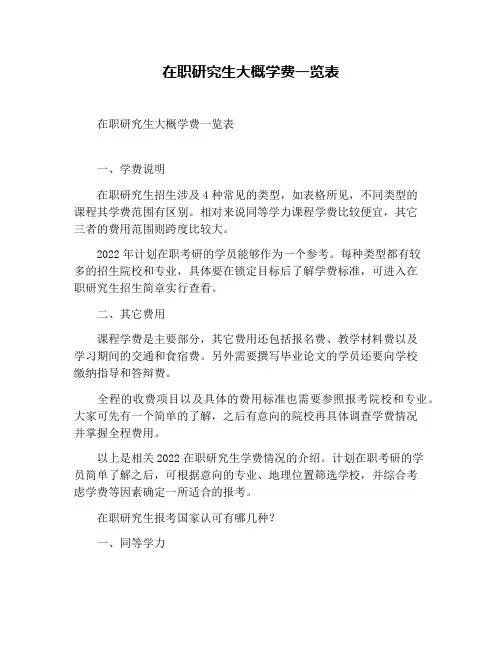 在职研究生大概学费一览表