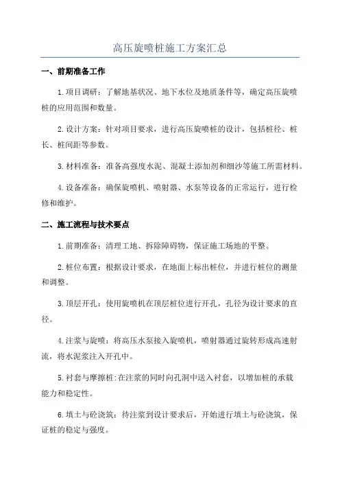 高压旋喷桩施工方案汇总