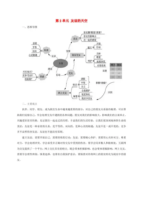 2020学年七年级道德与法治上册第二单元友谊的天空主要内容总结新人教