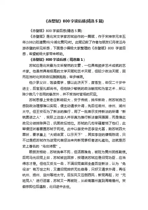 《赤壁赋》800字读后感（精选5篇）