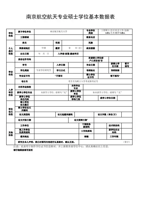 南京航空航天专业硕士学位基本数据表
