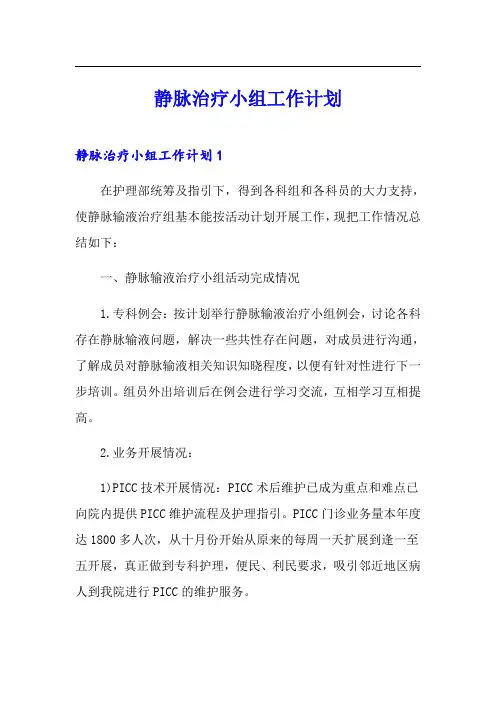 静脉治疗小组工作计划