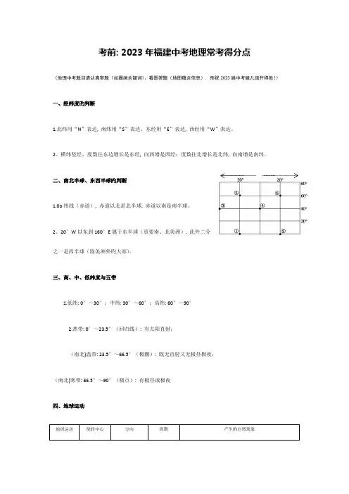 2023年福建中考地理常考知识点