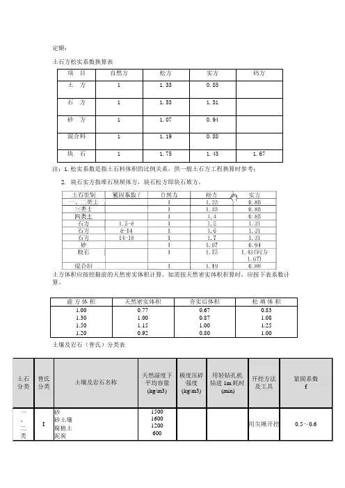 土石方松实系数换算表