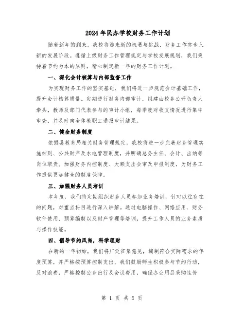 2024年民办学校财务工作计划（三篇）