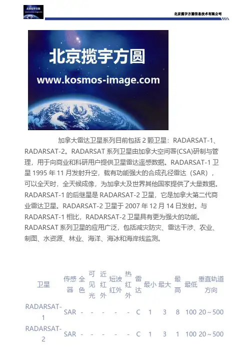 RADARSAT-1卫星和RADARSAT-2雷达卫星购买参数@北京揽宇方圆