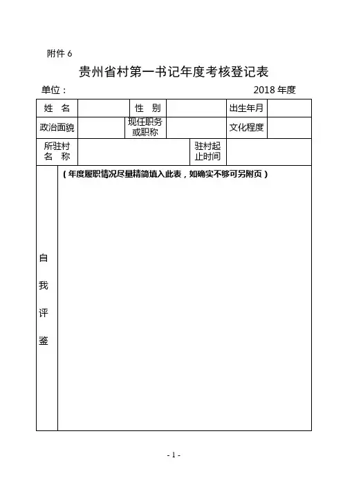 贵州省村第一书记年度考核登记表(附件6)