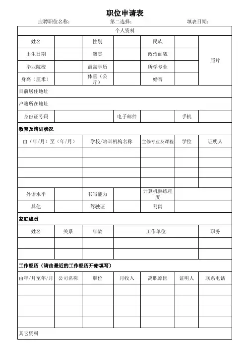 职位申请表模板