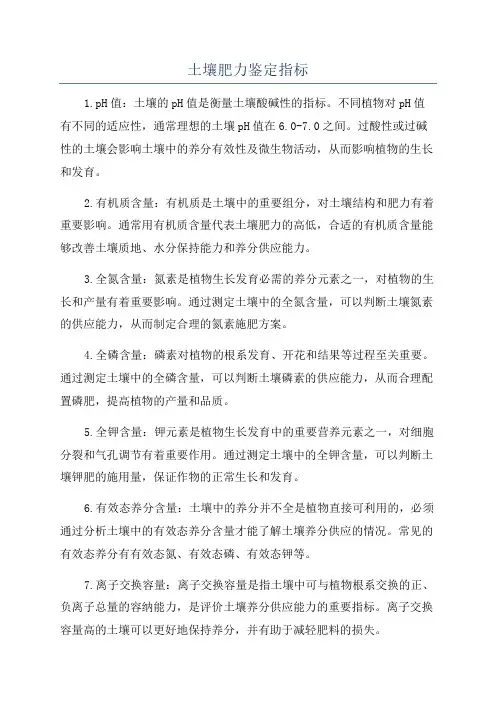 土壤肥力鉴定指标