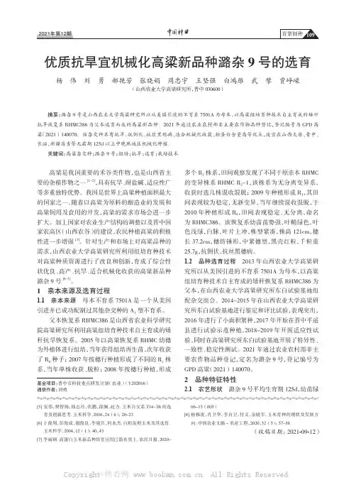 优质抗旱宜机械化高粱新品种潞杂9号的选育