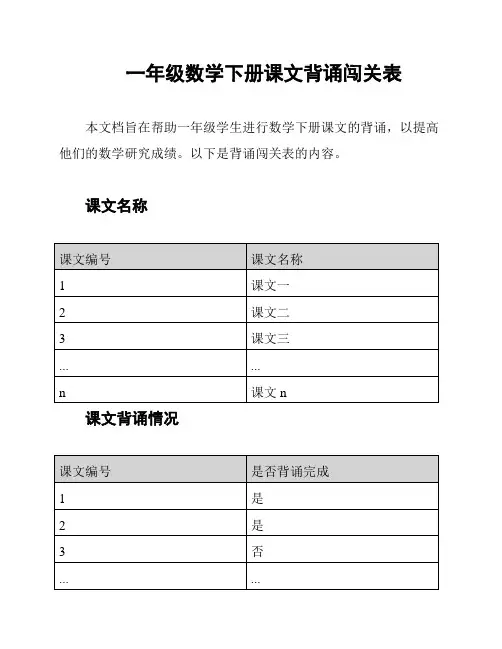 一年级数学下册课文背诵闯关表