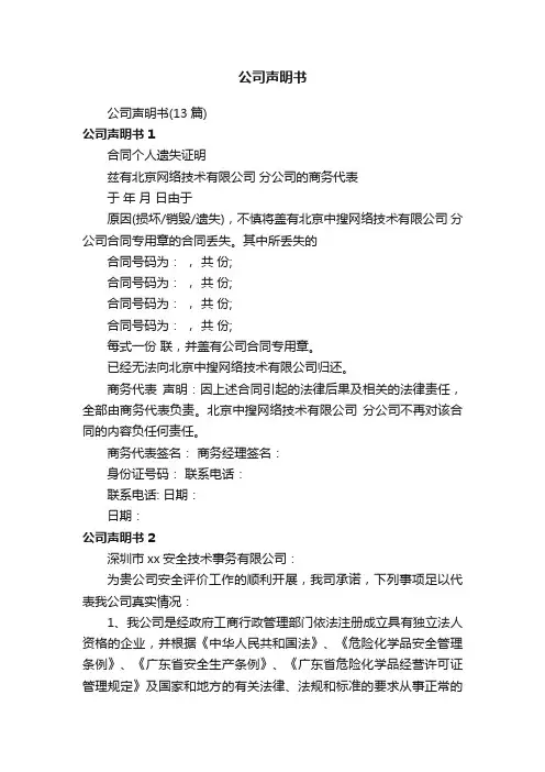 公司声明书