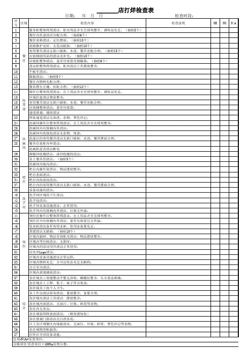 9、餐厅打烊检查表