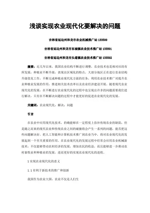 浅谈实现农业现代化要解决的问题