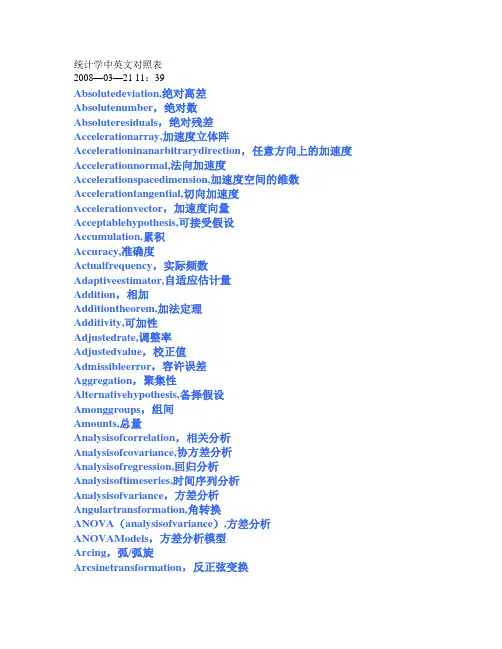 统计学中英文对照表