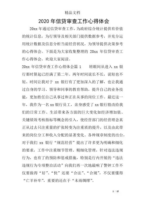 2020年信贷审查工作心得体会