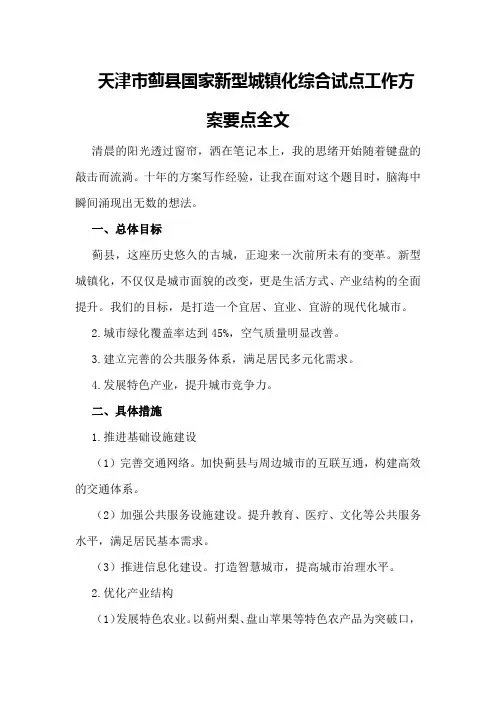 天津市蓟县国家新型城镇化综合试点工作方案要点全文