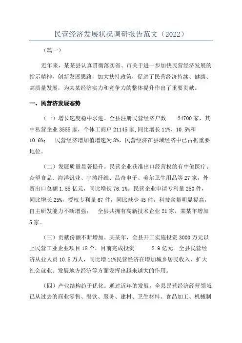 民营经济发展状况调研报告范文(2022)