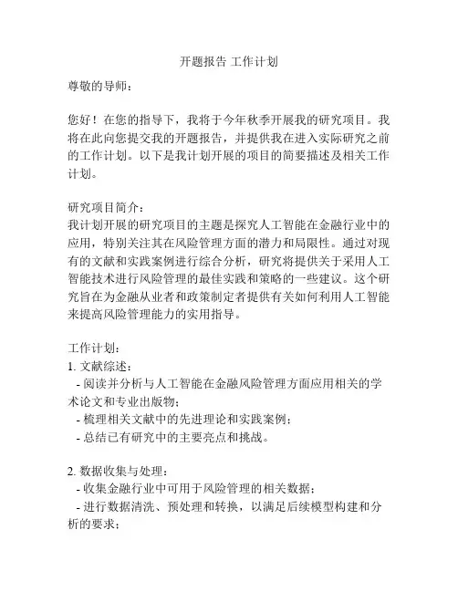开题报告 工作计划