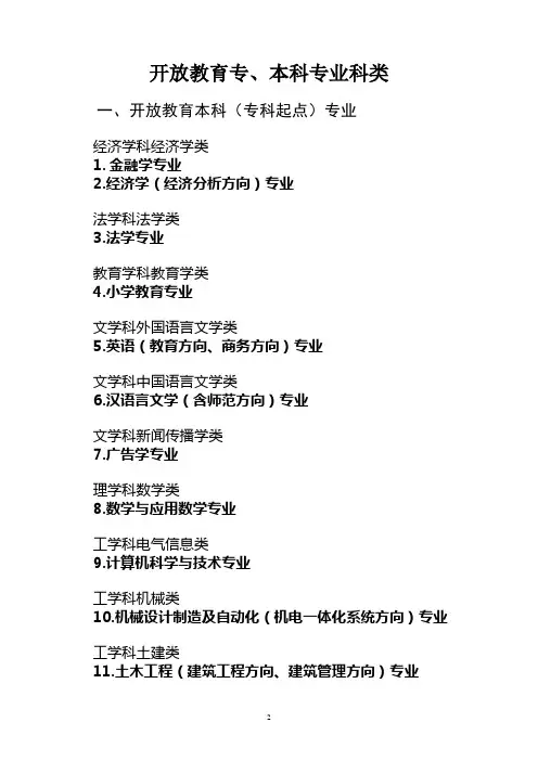 开放教育专、本科相关专业科类
