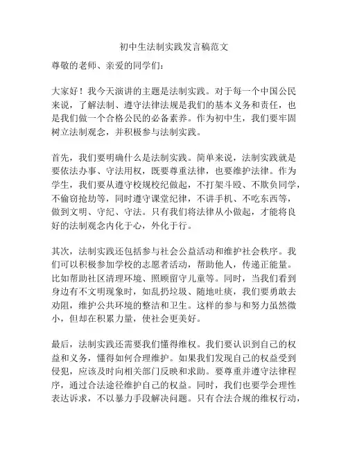 初中生法制实践发言稿范文