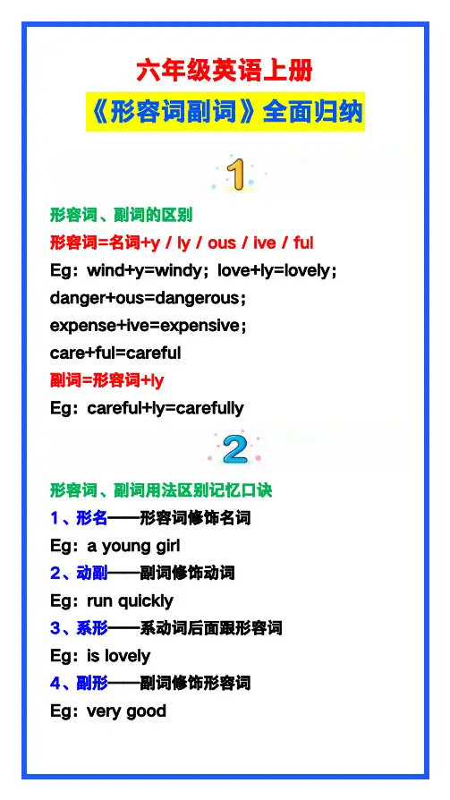 小学六年级英语上册《形容词副词》全面归纳,学习必备