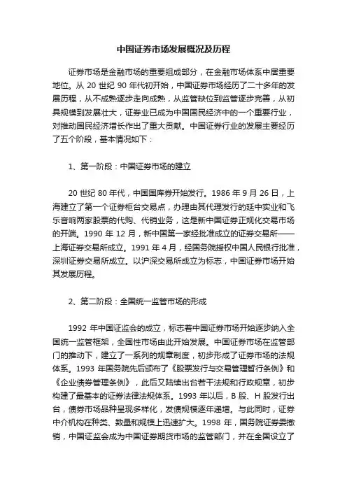中国证券市场发展概况及历程