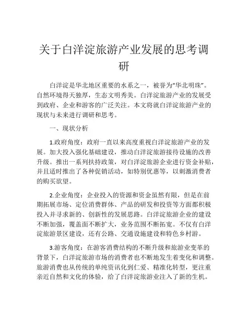 关于白洋淀旅游产业发展的思考调研