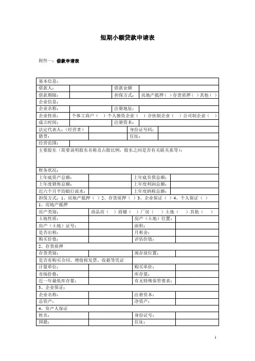 短期小额贷款申请表