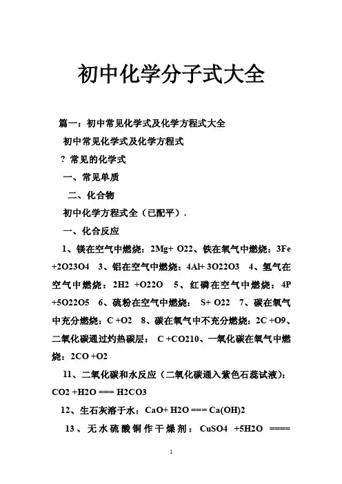 初中化学分子式大全