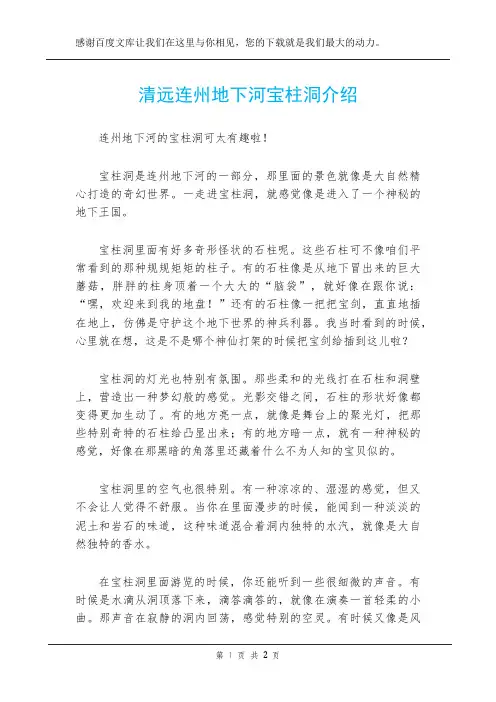 清远连州地下河宝柱洞介绍