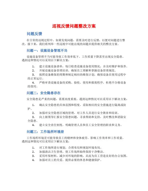 巡视反馈问题整改方案